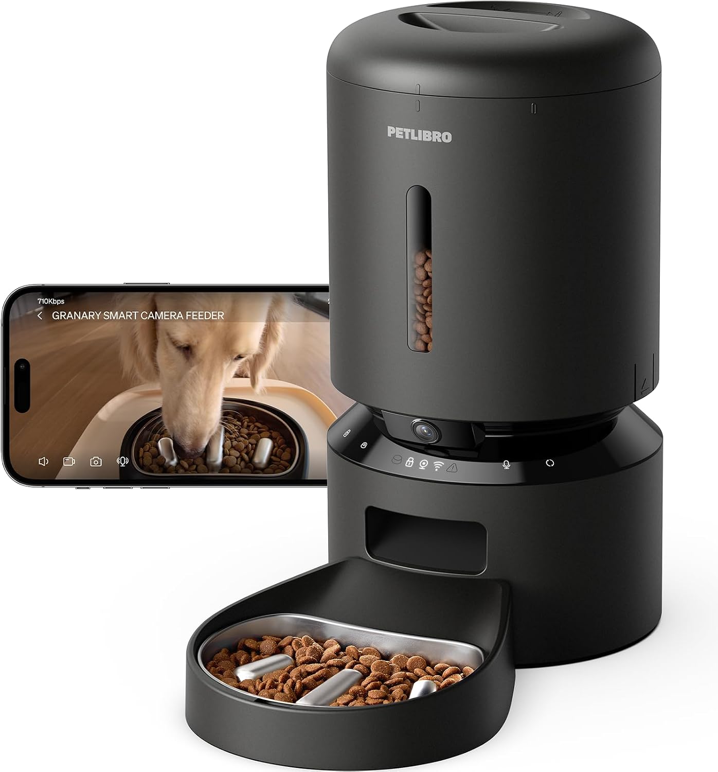 Automatic Cat Feeder, 5G WiFi Automatic Dog Food Dispenser with Freshness Preservation, 5L Timed Pet Feeder with Low Food Sensor, Up to 10 Meals Per Day, Granary Black