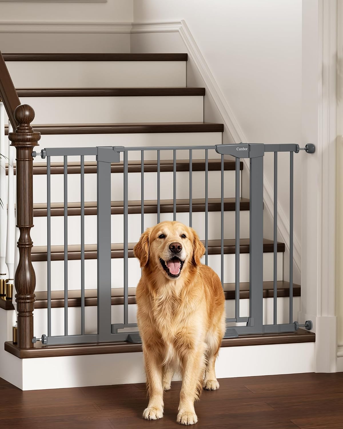 30-46" Baby Gate for Stairs, Auto Close Dog Gate for the House Black | Easy Install Pressure Mounted Pet Gates for Doorway, Dual Lock Indoor Safety Gate for Baby & Dog, Mom's Choice Awards Winner
