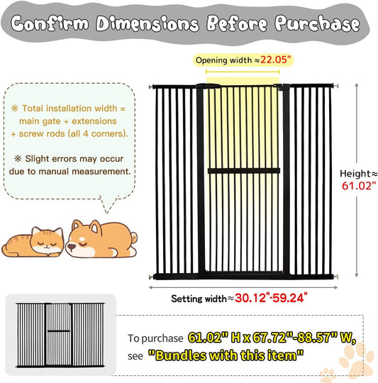 Lumizone 61.02" Extra Tall Pet Gate for Cat Dog 30.12"-59.24" Wide Black | Extra Tall Cat Gate for Doorway Hallway Stairs Pressure Mounted 1.37" Gap No Drilling Auto-Close Dual-Lock | Product image 2