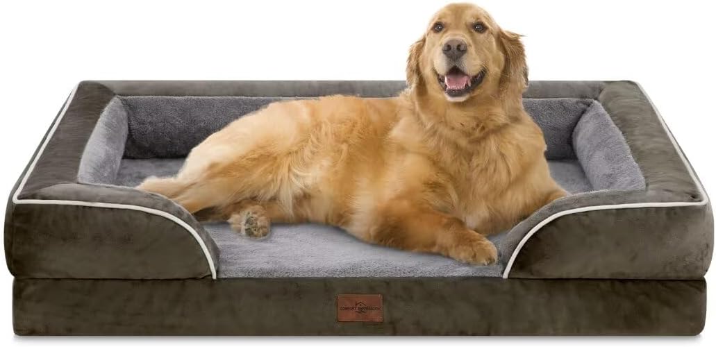 Comfort Expression Orthopedic Dog Bed for Extra Large Dogs with Bolster | Waterproof Dog Couch Bed with Washable Cover & Non-Slip Bottom, Supportive Egg Crate Foam XL Pet Bed, 42x30 Inch