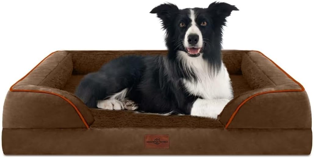 Comfort Expression Orthopedic Dog Bed for Extra Large Dogs with Bolster | Waterproof Dog Couch Bed with Washable Cover & Non-Slip Bottom, Supportive Egg Crate Foam XL Pet Bed, 42x30 Inch