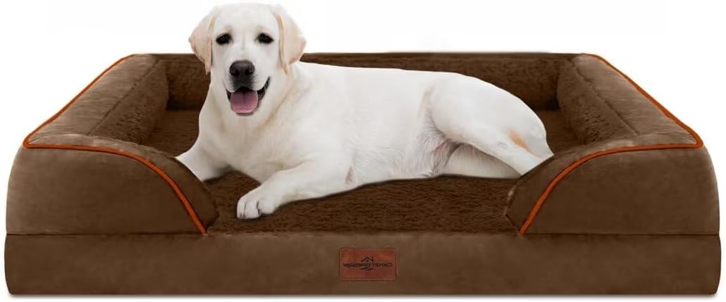 Comfort Expression Orthopedic Dog Bed for Extra Large Dogs with Bolster | Waterproof Dog Couch Bed with Washable Cover & Non-Slip Bottom, Supportive Egg Crate Foam XL Pet Bed, 42x30 Inch