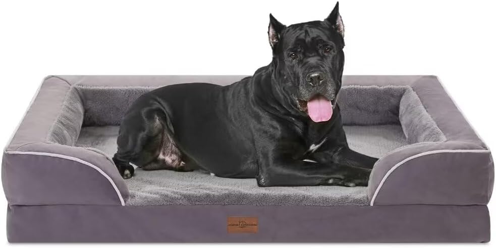Comfort Expression Orthopedic Dog Bed for Extra Large Dogs with Bolster | Waterproof Dog Couch Bed with Washable Cover & Non-Slip Bottom, Supportive Egg Crate Foam XL Pet Bed, 42x30 Inch