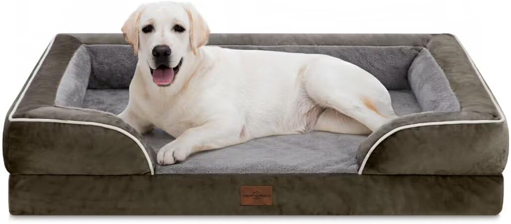 Comfort Expression Orthopedic Dog Bed for Extra Large Dogs with Bolster | Waterproof Dog Couch Bed with Washable Cover & Non-Slip Bottom, Supportive Egg Crate Foam XL Pet Bed, 42x30 Inch
