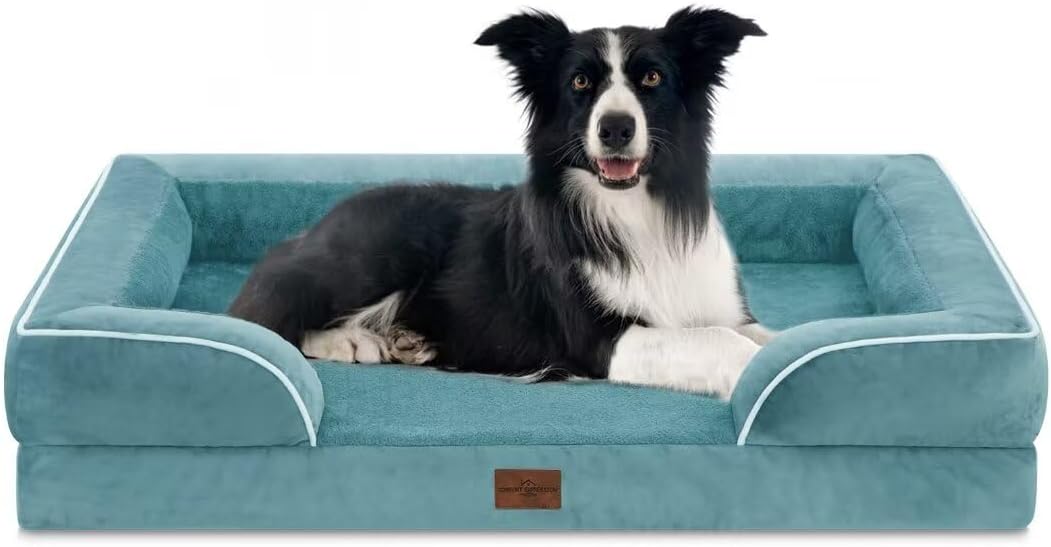 Comfort Expression Orthopedic Dog Bed for Extra Large Dogs with Bolster | Waterproof Dog Couch Bed with Washable Cover & Non-Slip Bottom, Supportive Egg Crate Foam XL Pet Bed, 42x30 Inch