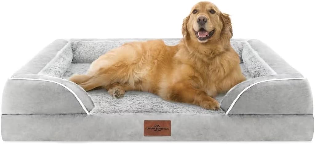 Comfort Expression Orthopedic Dog Bed for Extra Large Dogs with Bolster | Waterproof Dog Couch Bed with Washable Cover & Non-Slip Bottom, Supportive Egg Crate Foam XL Pet Bed, 42x30 Inch