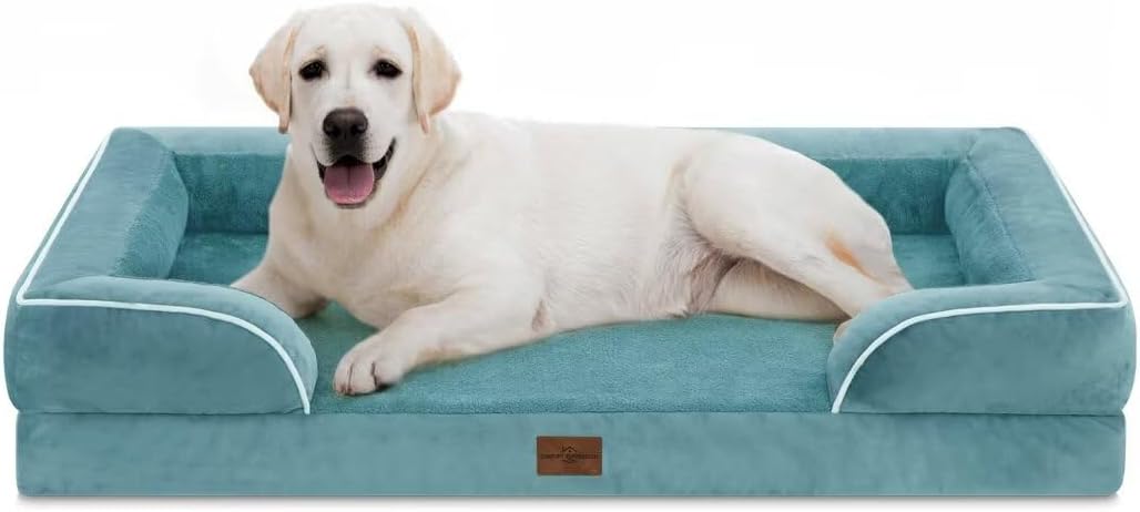 Comfort Expression Orthopedic Dog Bed for Extra Large Dogs with Bolster | Waterproof Dog Couch Bed with Washable Cover & Non-Slip Bottom, Supportive Egg Crate Foam XL Pet Bed, 42x30 Inch