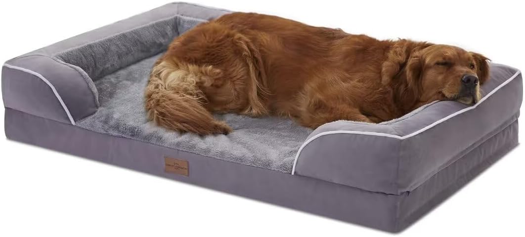 Comfort Expression Orthopedic Dog Bed for Extra Large Dogs with Bolster | Waterproof Dog Couch Bed with Washable Cover & Non-Slip Bottom, Supportive Egg Crate Foam XL Pet Bed, 42x30 Inch