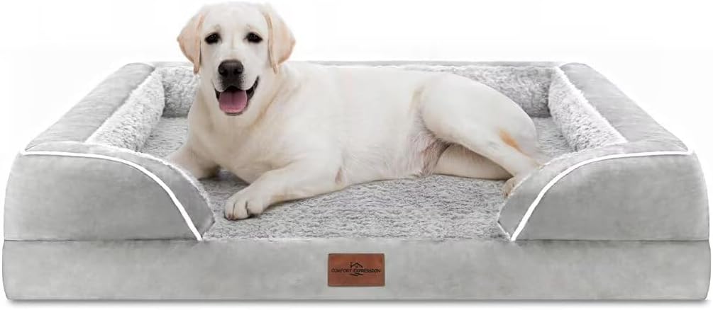 Comfort Expression Orthopedic Dog Bed for Extra Large Dogs with Bolster | Waterproof Dog Couch Bed with Washable Cover & Non-Slip Bottom, Supportive Egg Crate Foam XL Pet Bed, 42x30 Inch