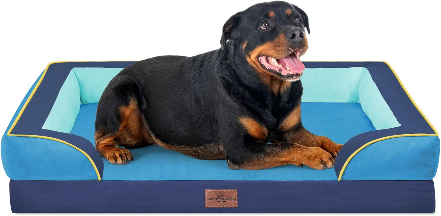 Comfort Expression Orthopedic Dog Bed for Extra Large Dogs with Bolster | Waterproof Dog Couch Bed with Washable Cover & Non-Slip Bottom, Supportive Egg Crate Foam XL Pet Bed, 42x30 Inch