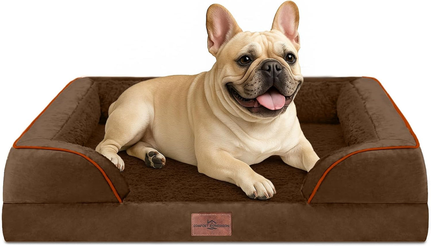Comfort Expression Orthopedic Dog Bed for Extra Large Dogs with Bolster | Waterproof Dog Couch Bed with Washable Cover & Non-Slip Bottom, Supportive Egg Crate Foam XL Pet Bed, 42x30 Inch
