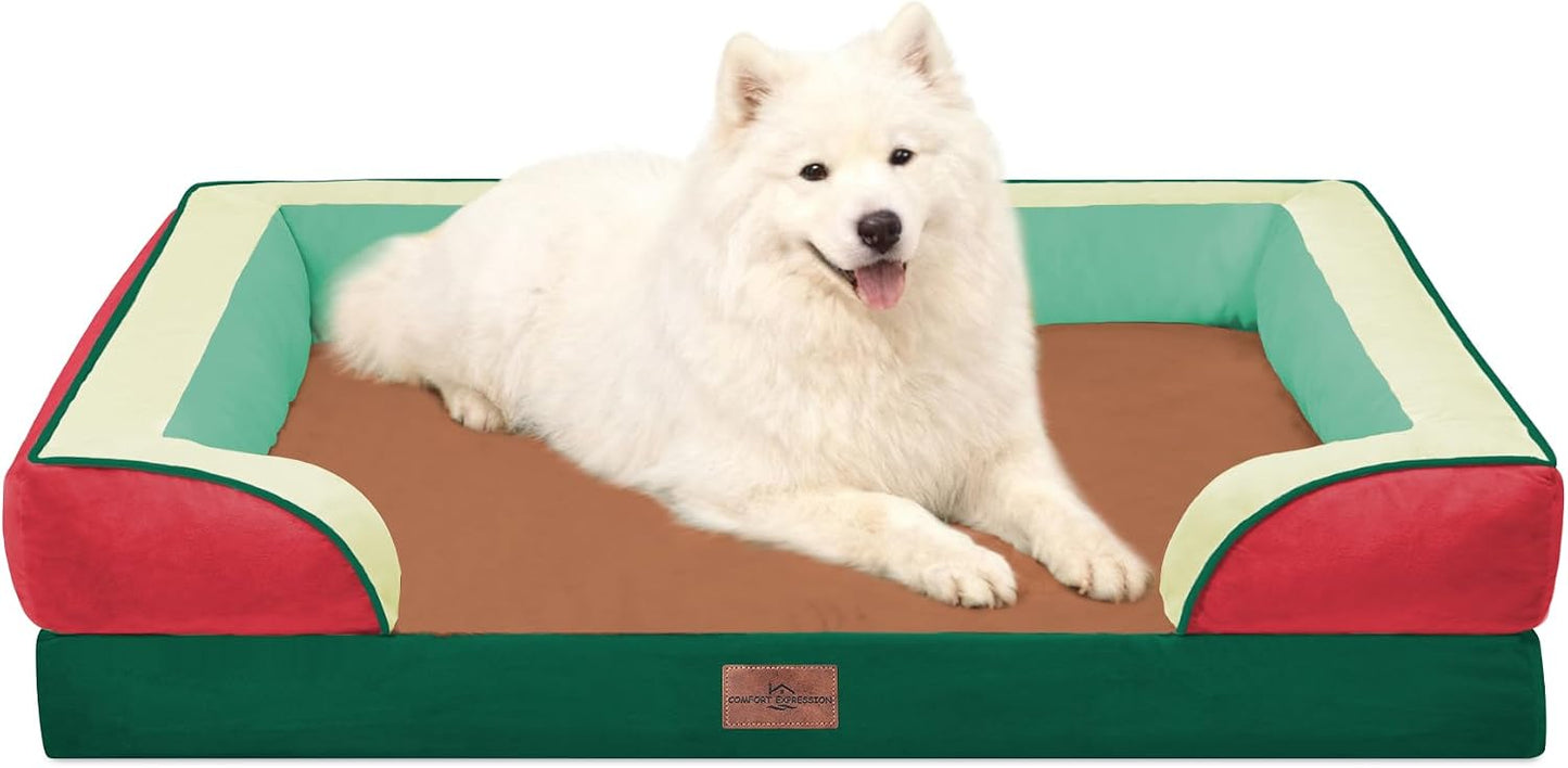Comfort Expression Orthopedic Dog Bed for Extra Large Dogs with Bolster | Waterproof Dog Couch Bed with Washable Cover & Non-Slip Bottom, Supportive Egg Crate Foam XL Pet Bed, 42x30 Inch