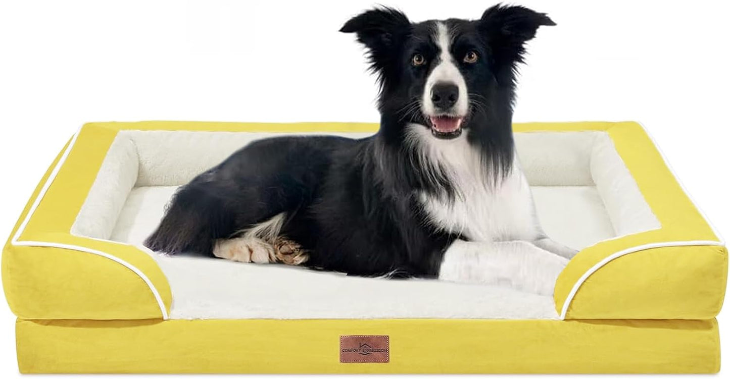 Comfort Expression Orthopedic Dog Bed for Extra Large Dogs with Bolster | Waterproof Dog Couch Bed with Washable Cover & Non-Slip Bottom, Supportive Egg Crate Foam XL Pet Bed, 42x30 Inch