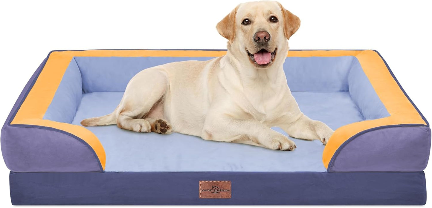 Comfort Expression Orthopedic Dog Bed for Extra Large Dogs with Bolster | Waterproof Dog Couch Bed with Washable Cover & Non-Slip Bottom, Supportive Egg Crate Foam XL Pet Bed, 42x30 Inch