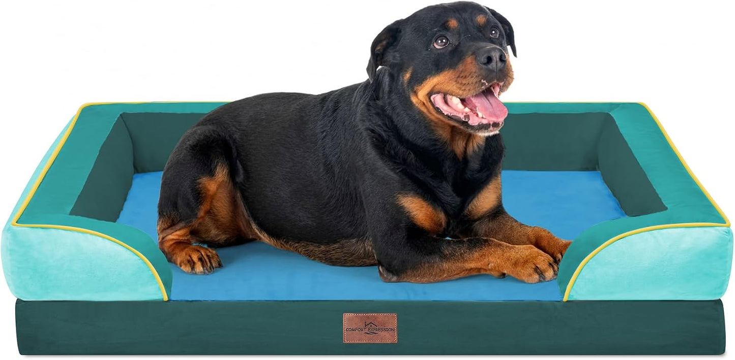 Comfort Expression Orthopedic Dog Bed for Extra Large Dogs with Bolster | Waterproof Dog Couch Bed with Washable Cover & Non-Slip Bottom, Supportive Egg Crate Foam XL Pet Bed, 42x30 Inch