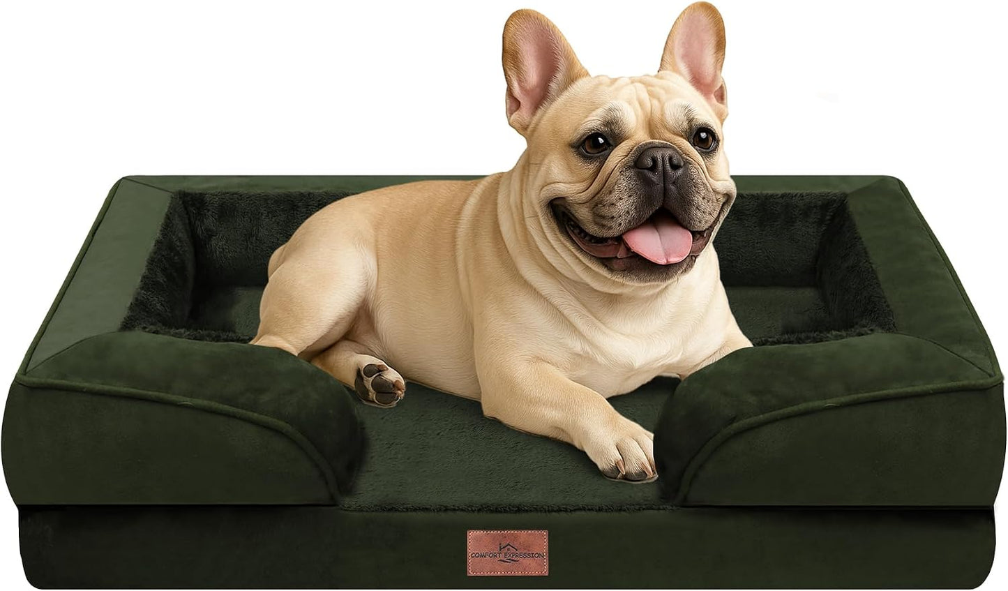 Comfort Expression Orthopedic Dog Bed for Extra Large Dogs with Bolster | Waterproof Dog Couch Bed with Washable Cover & Non-Slip Bottom, Supportive Egg Crate Foam XL Pet Bed, 42x30 Inch