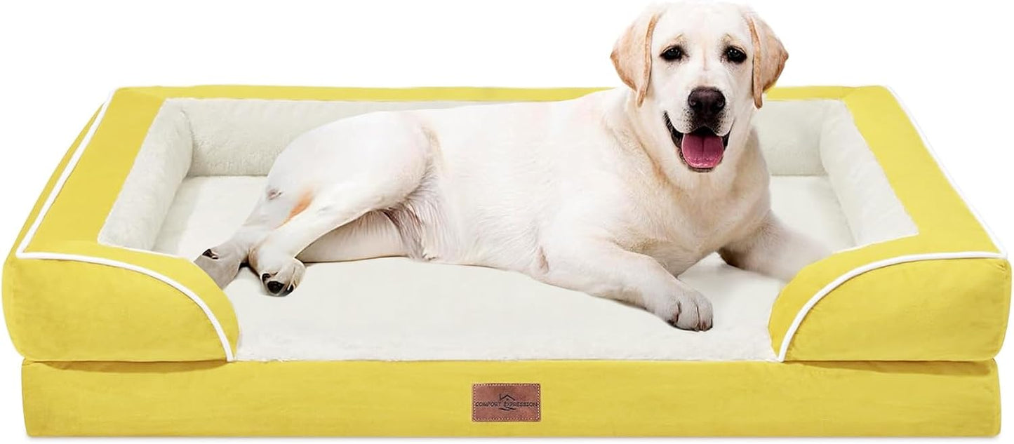 Comfort Expression Orthopedic Dog Bed for Extra Large Dogs with Bolster | Waterproof Dog Couch Bed with Washable Cover & Non-Slip Bottom, Supportive Egg Crate Foam XL Pet Bed, 42x30 Inch