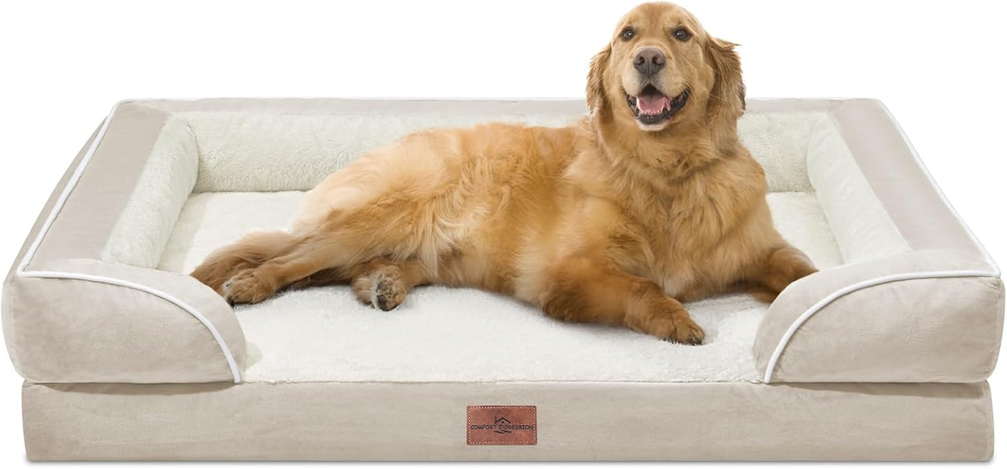 Comfort Expression Orthopedic Dog Bed for Extra Large Dogs with Bolster | Waterproof Dog Couch Bed with Washable Cover & Non-Slip Bottom, Supportive Egg Crate Foam XL Pet Bed, 42x30 Inch
