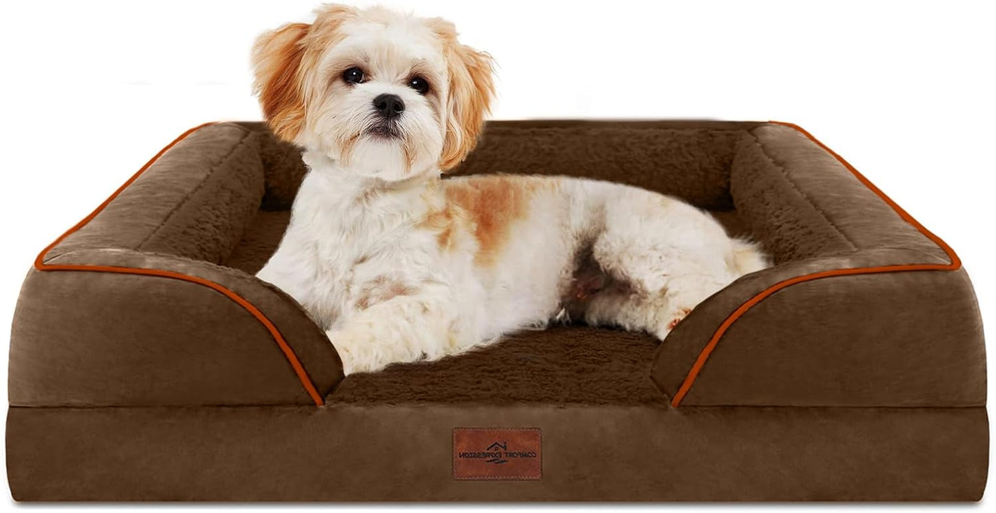 Comfort Expression Orthopedic Dog Bed for Extra Large Dogs with Bolster | Waterproof Dog Couch Bed with Washable Cover & Non-Slip Bottom, Supportive Egg Crate Foam XL Pet Bed, 42x30 Inch