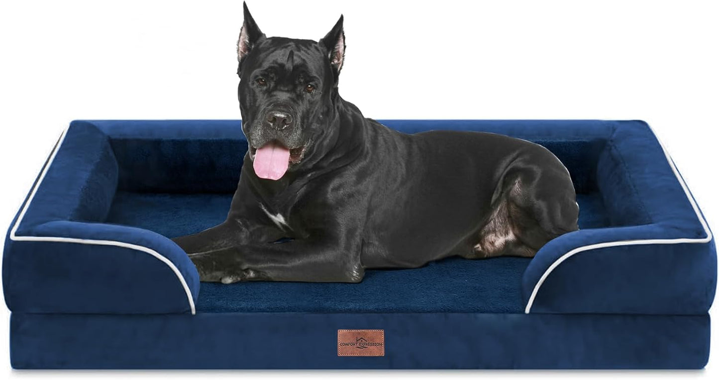 Comfort Expression Orthopedic Dog Bed for Extra Large Dogs with Bolster | Waterproof Dog Couch Bed with Washable Cover & Non-Slip Bottom, Supportive Egg Crate Foam XL Pet Bed, 42x30 Inch