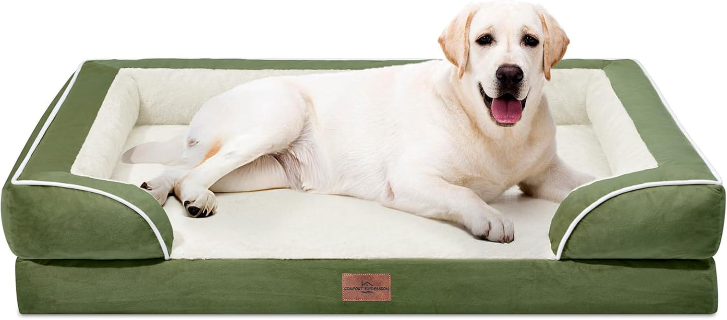 Comfort Expression Orthopedic Dog Bed for Extra Large Dogs with Bolster | Waterproof Dog Couch Bed with Washable Cover & Non-Slip Bottom, Supportive Egg Crate Foam XL Pet Bed, 42x30 Inch