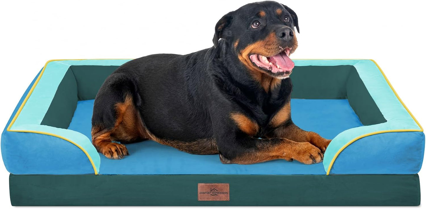 Comfort Expression Orthopedic Dog Bed for Extra Large Dogs with Bolster | Waterproof Dog Couch Bed with Washable Cover & Non-Slip Bottom, Supportive Egg Crate Foam XL Pet Bed, 42x30 Inch