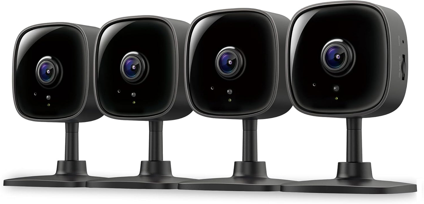 1080P Indoor Security Camera, Baby Monitor, Dog Camera, C100(4-Pack) | Motion Detection, 2-Way Audio, Siren, Night Vision, Cloud & SD Card Storage, Works w/Alexa & Google Home, Wired