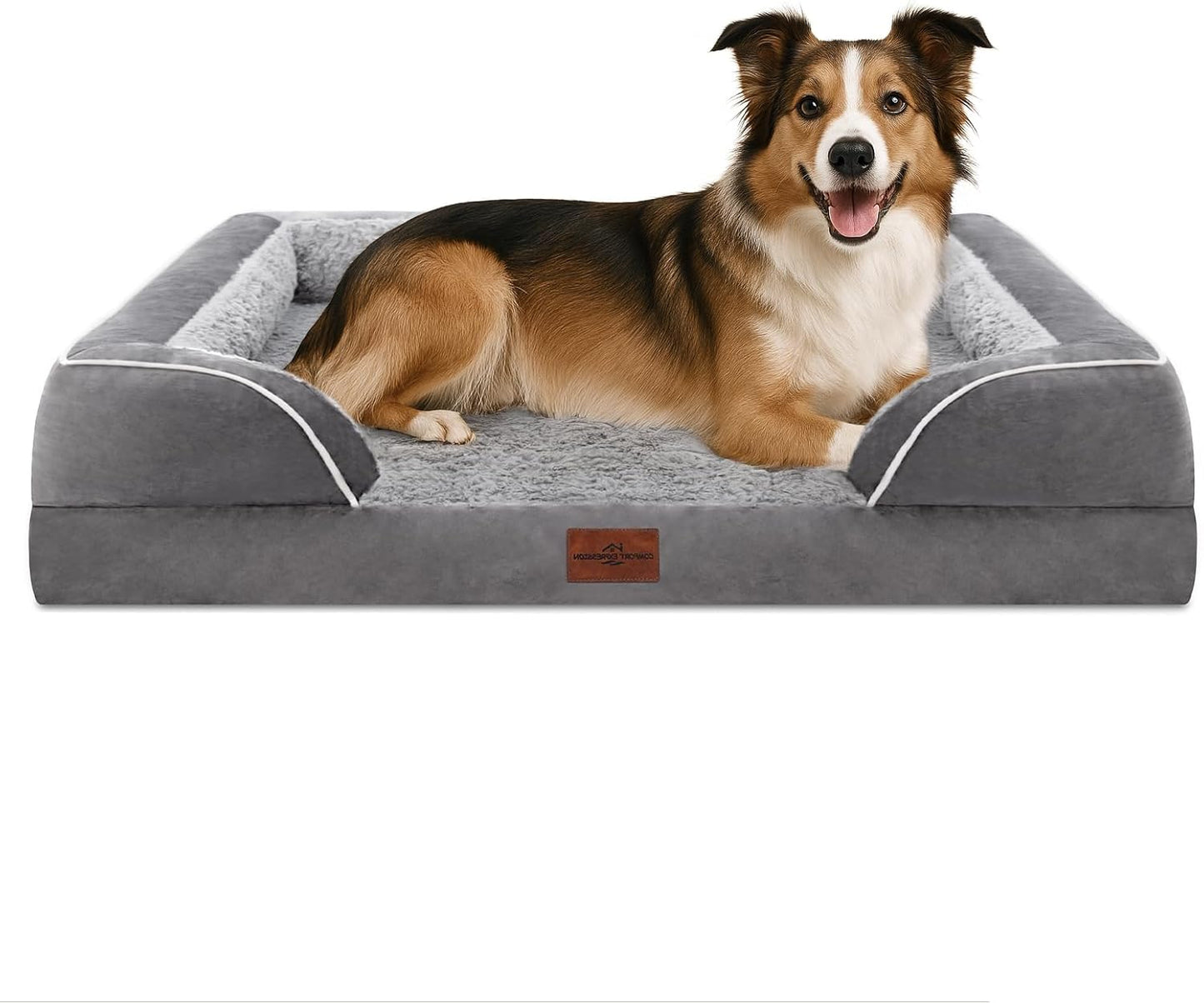 Comfort Expression Orthopedic Dog Bed for Extra Large Dogs with Bolster | Waterproof Dog Couch Bed with Washable Cover & Non-Slip Bottom, Supportive Egg Crate Foam XL Pet Bed, 42x30 Inch
