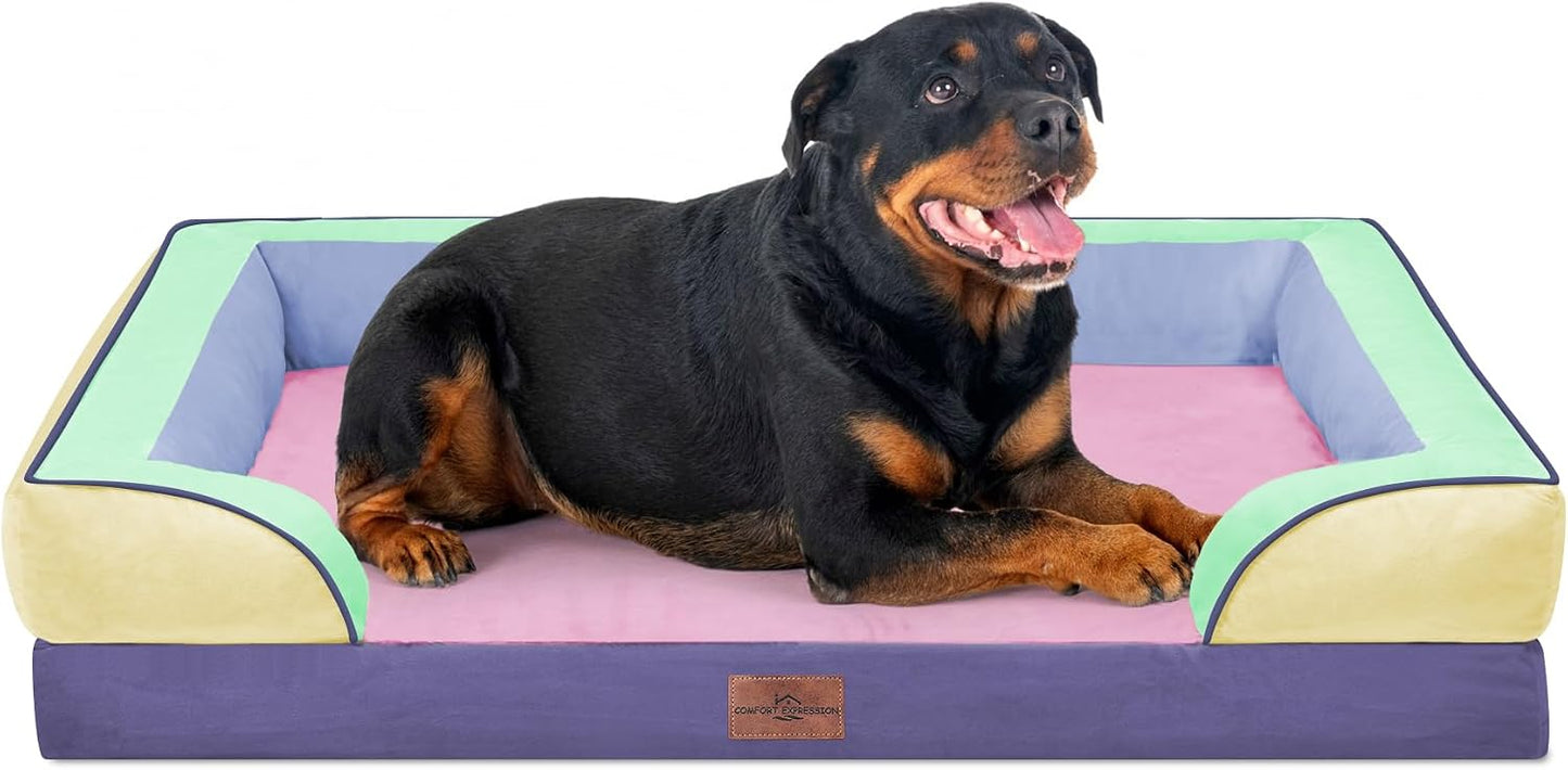 Comfort Expression Orthopedic Dog Bed for Extra Large Dogs with Bolster | Waterproof Dog Couch Bed with Washable Cover & Non-Slip Bottom, Supportive Egg Crate Foam XL Pet Bed, 42x30 Inch
