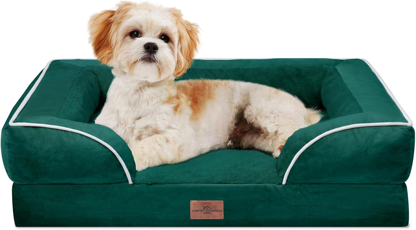 Comfort Expression Orthopedic Dog Bed for Extra Large Dogs with Bolster | Waterproof Dog Couch Bed with Washable Cover & Non-Slip Bottom, Supportive Egg Crate Foam XL Pet Bed, 42x30 Inch