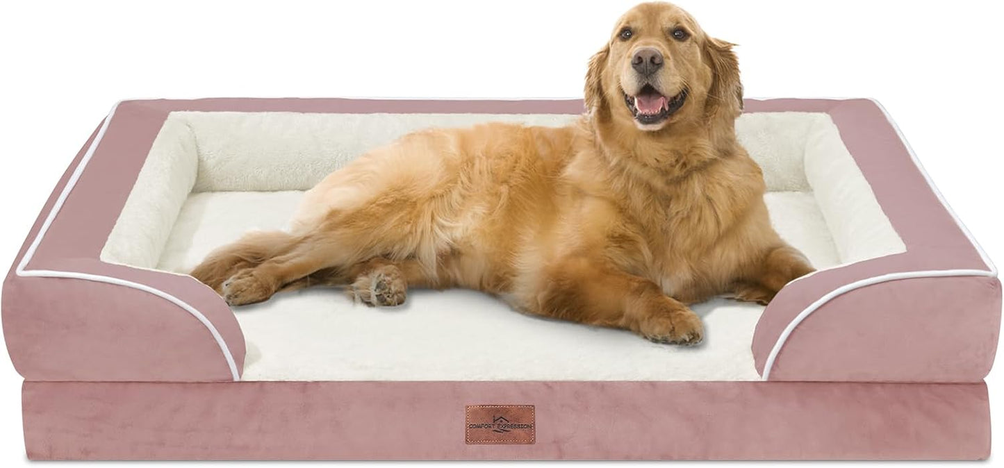 Comfort Expression Orthopedic Dog Bed for Extra Large Dogs with Bolster | Waterproof Dog Couch Bed with Washable Cover & Non-Slip Bottom, Supportive Egg Crate Foam XL Pet Bed, 42x30 Inch
