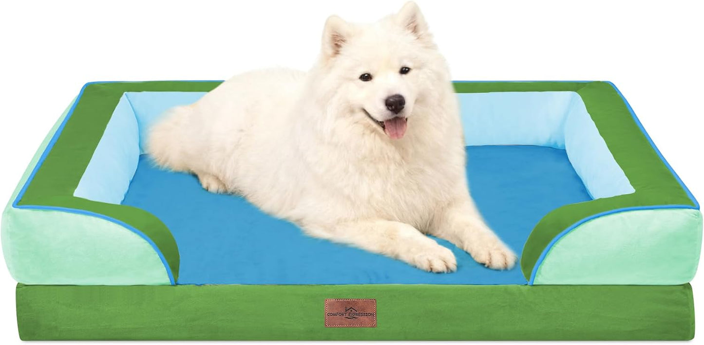 Comfort Expression Orthopedic Dog Bed for Extra Large Dogs with Bolster | Waterproof Dog Couch Bed with Washable Cover & Non-Slip Bottom, Supportive Egg Crate Foam XL Pet Bed, 42x30 Inch