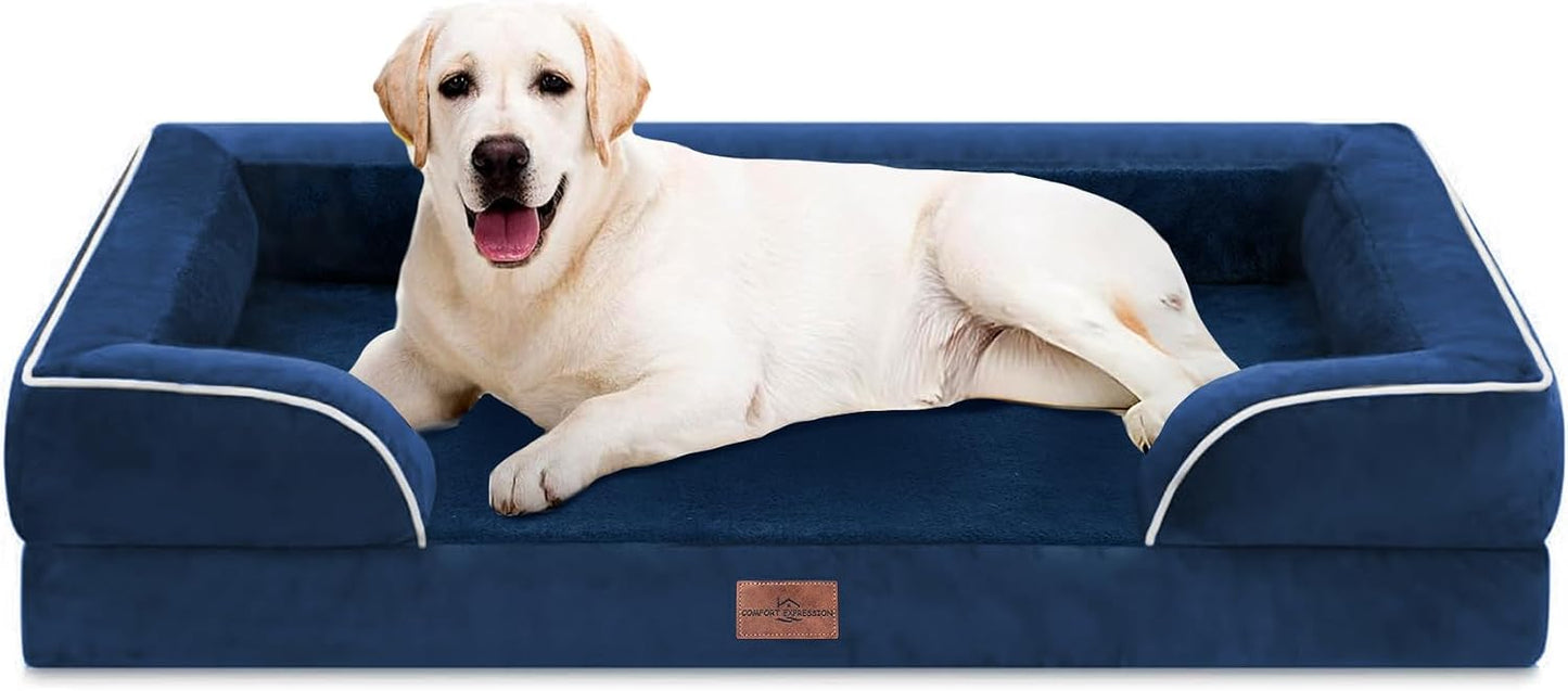 Comfort Expression Orthopedic Dog Bed for Extra Large Dogs with Bolster | Waterproof Dog Couch Bed with Washable Cover & Non-Slip Bottom, Supportive Egg Crate Foam XL Pet Bed, 42x30 Inch
