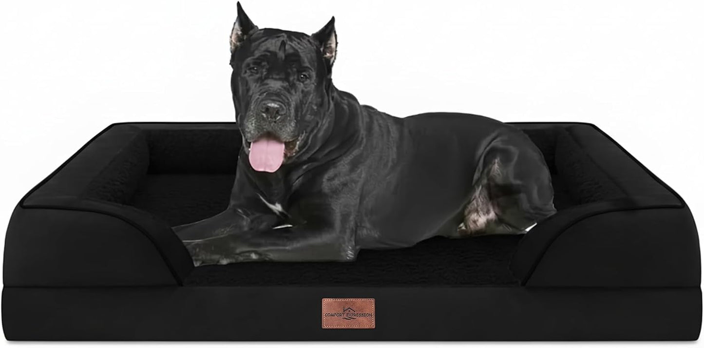 Comfort Expression Orthopedic Dog Bed for Extra Large Dogs with Bolster | Waterproof Dog Couch Bed with Washable Cover & Non-Slip Bottom, Supportive Egg Crate Foam XL Pet Bed, 42x30 Inch