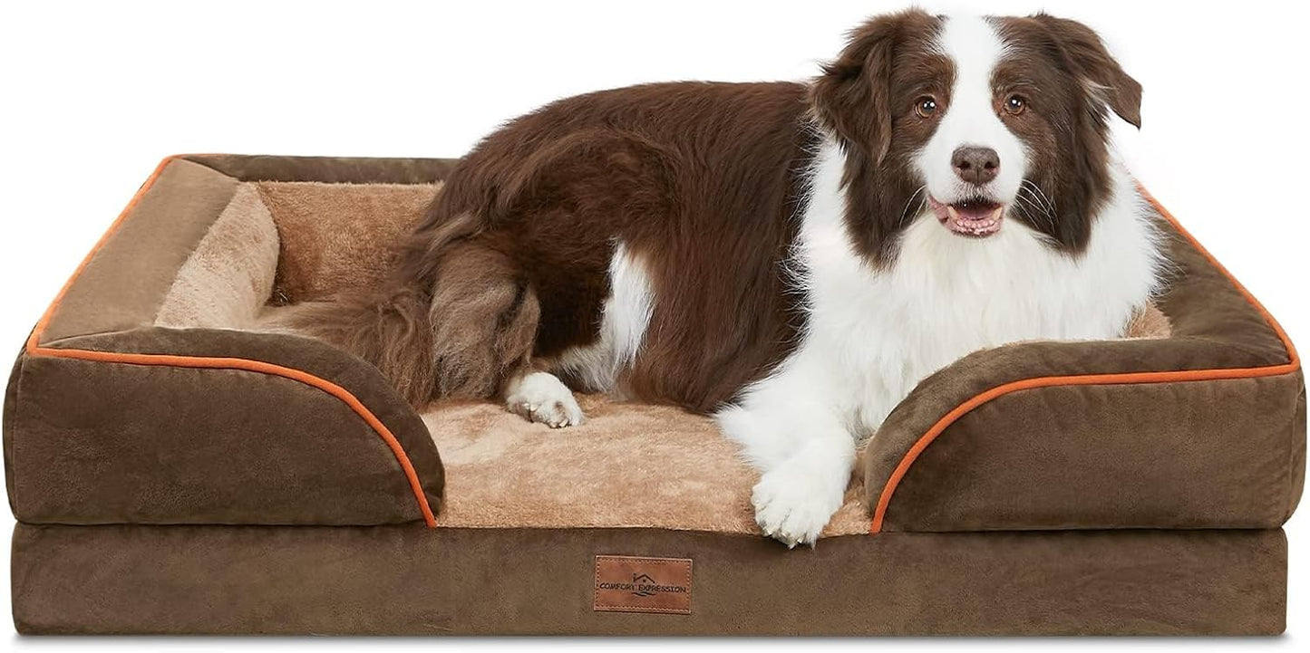 Comfort Expression Orthopedic Dog Bed for Extra Large Dogs with Bolster | Waterproof Dog Couch Bed with Washable Cover & Non-Slip Bottom, Supportive Egg Crate Foam XL Pet Bed, 42x30 Inch
