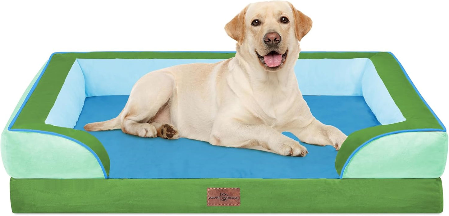 Comfort Expression Orthopedic Dog Bed for Extra Large Dogs with Bolster | Waterproof Dog Couch Bed with Washable Cover & Non-Slip Bottom, Supportive Egg Crate Foam XL Pet Bed, 42x30 Inch