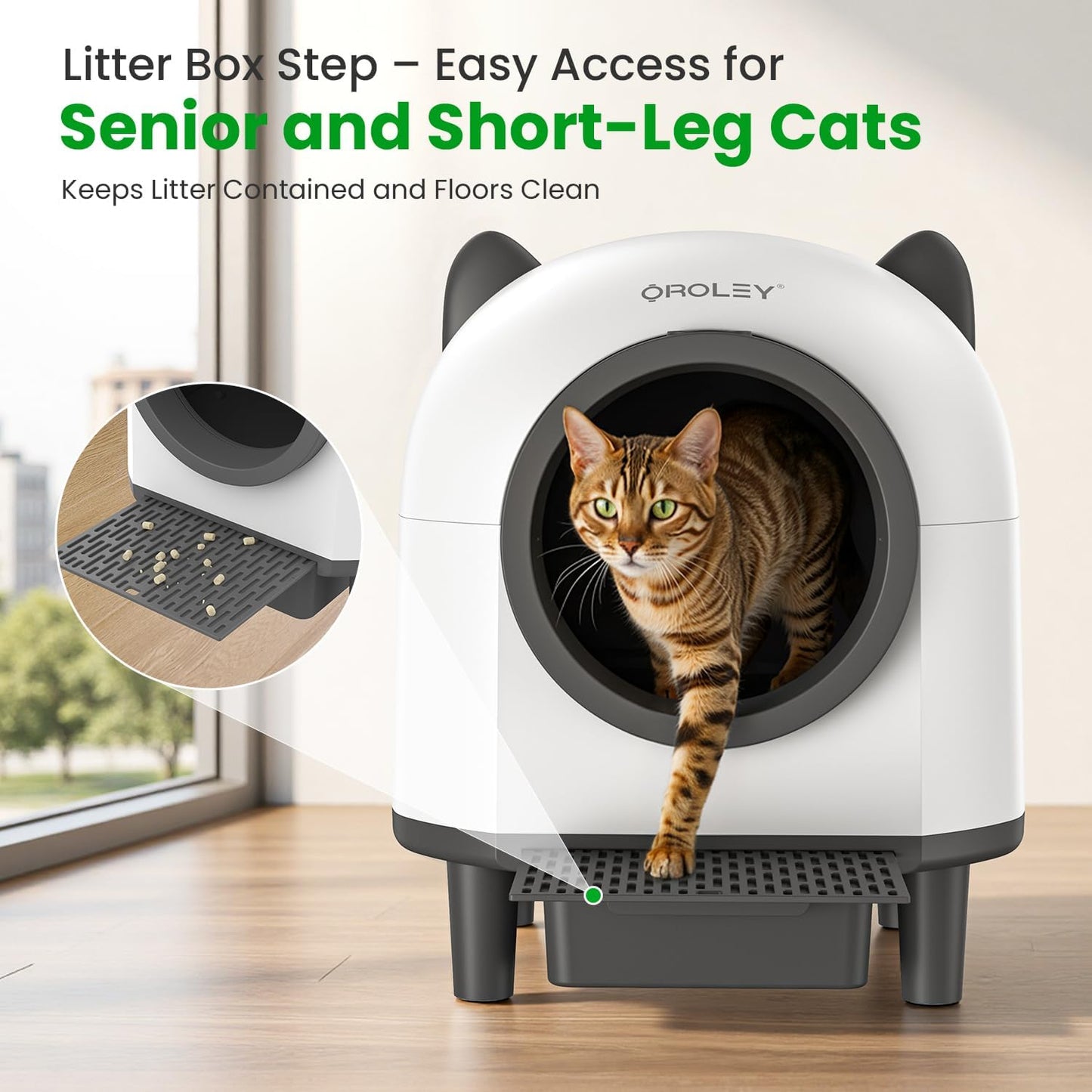 OROLEY Self Cleaning Litter Box, Automatic Litter Box,Odor Control Robot, Cat Ears Design,APP Real-Time Monitor, Cat Litter-Boxs for Multiple Cats,Infrared Safety Sensor, with 1 Trash Bag | Product image 8