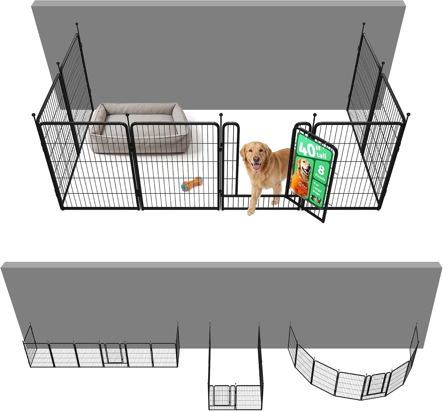 Rollick Dog Playpen, Indoor, Yard & RV Camping, 24" H, 8 Panels | Easy setup, Heavy-duty, DIY layouts, Walk-through gate, for Puppies & Small Dogs, Patented