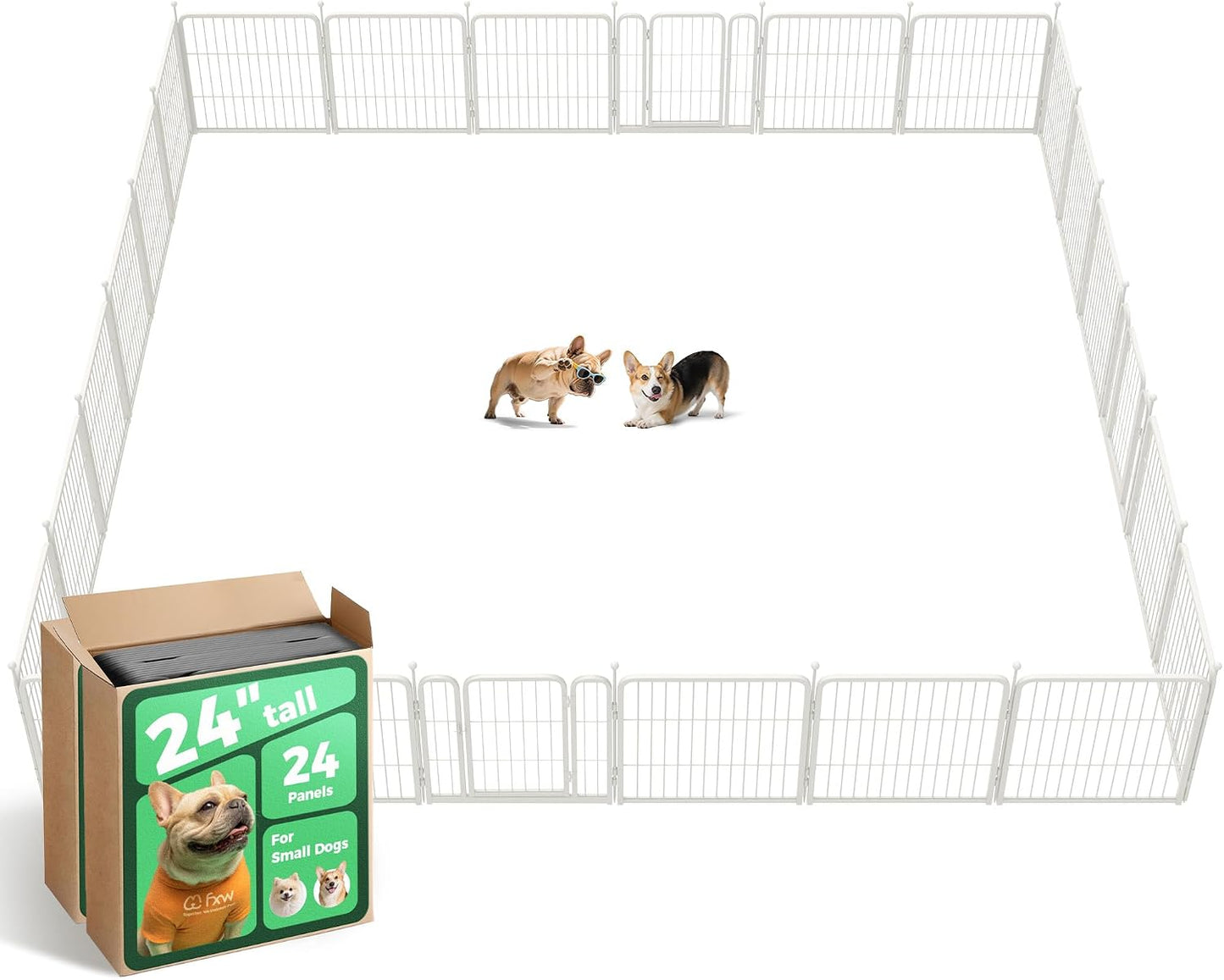 Rollick Dog Playpen, Indoor, Yard & RV Camping, 24" H, 8 Panels | Easy setup, Heavy-duty, DIY layouts, Walk-through gate, for Puppies & Small Dogs, Patented