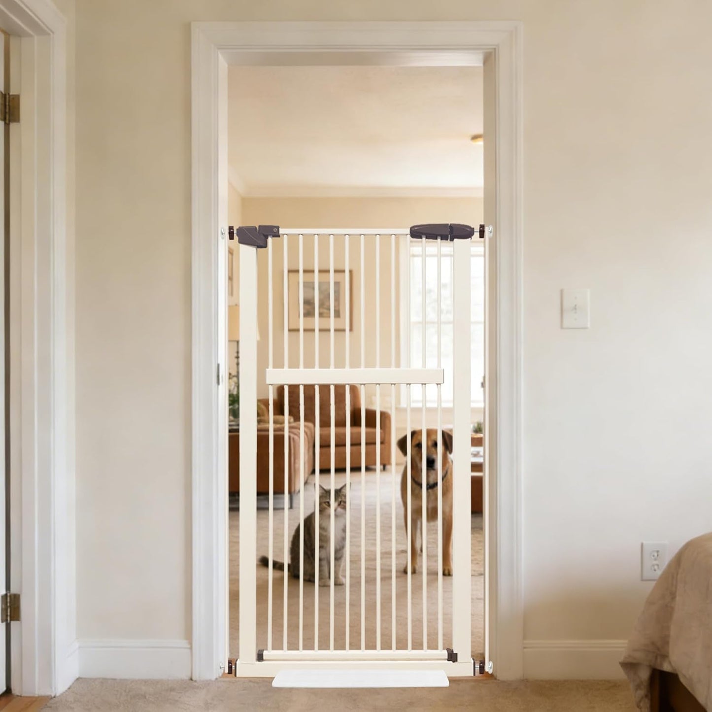 61.02" Extra Tall Pet Gate for Cat Dog 30.12"-59.24" Wide Black | Extra Tall Cat Gate for Doorway Hallway Stairs Pressure Mounted 1.37" Gap No Drilling Auto-Close Dual-Lock