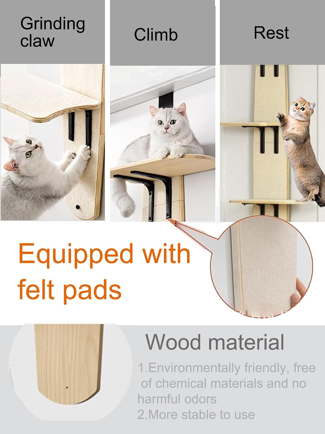 Door Hanging Cat Tree,Door Hanging Cat Shelf with Soft Mat,4-Levels Over The Door Cat Climber for Indoor Cats(Wooden-67.3" H X 23.2" L X 8.3" W) | Product image 5
