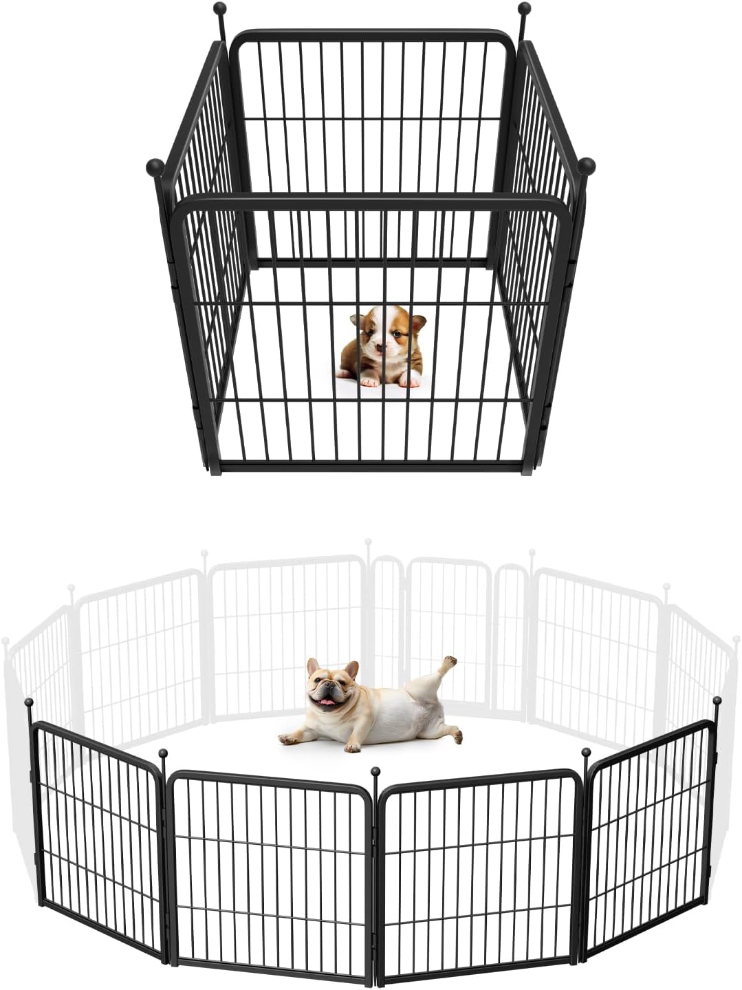 Rollick Dog Playpen, Indoor, Yard & RV Camping, 24" H, 8 Panels | Easy setup, Heavy-duty, DIY layouts, Walk-through gate, for Puppies & Small Dogs, Patented