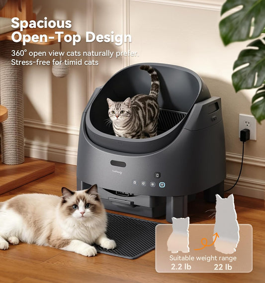 Automatic Litter Box Self Cleaning, FeelNeedy Open-Top Smart Cat Litter Box with App Control, Odor-Control Safety Sensor Design for 1-3 Cats, Includes Waste Bags | Product image 2