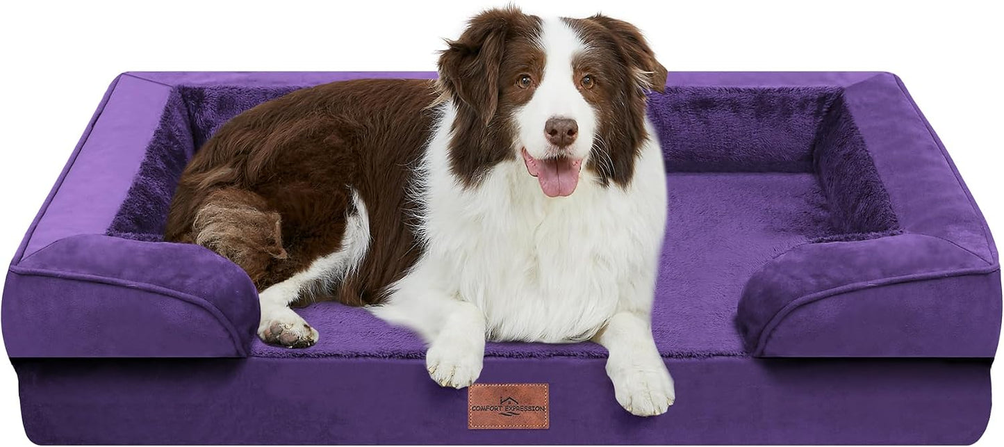 Comfort Expression Orthopedic Dog Bed for Extra Large Dogs with Bolster | Waterproof Dog Couch Bed with Washable Cover & Non-Slip Bottom, Supportive Egg Crate Foam XL Pet Bed, 42x30 Inch