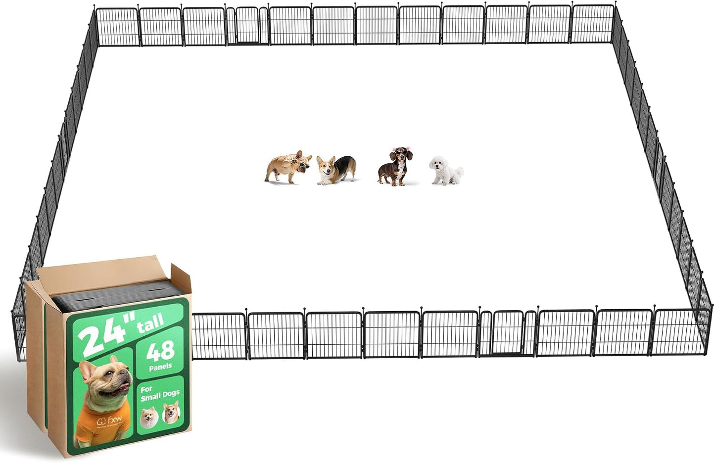Rollick Dog Playpen, Indoor, Yard & RV Camping, 24" H, 8 Panels | Easy setup, Heavy-duty, DIY layouts, Walk-through gate, for Puppies & Small Dogs, Patented