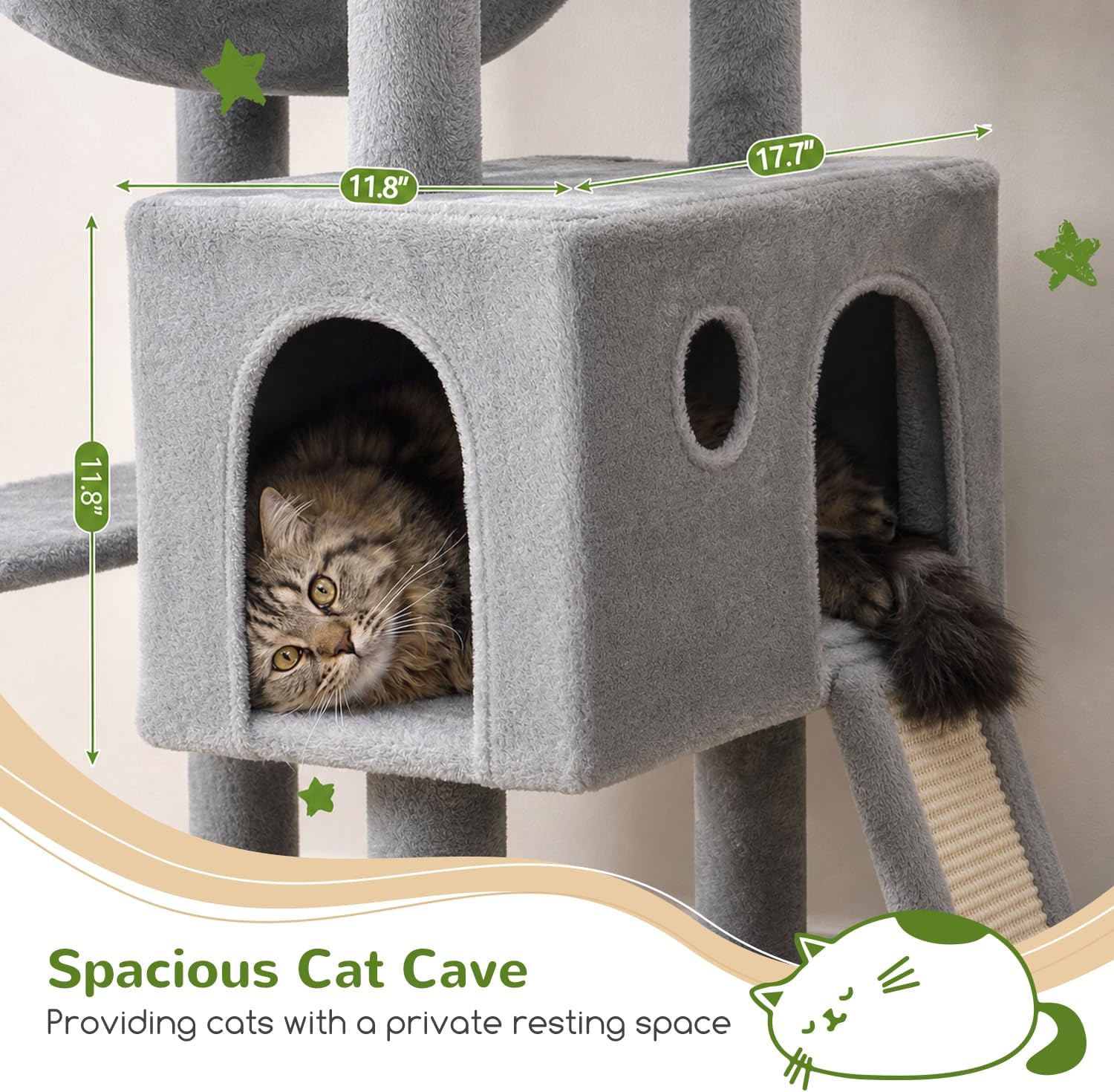 Globlazer Heavy Duty Cat Tree, 70 inch Sturdy Cat Tree for Indoor Cats Extra Large Cat Tower with Scratching Post, Hammock, Cat Condo for Adult Cats Kittens, F70 Pro, Light Grey | Product image 4