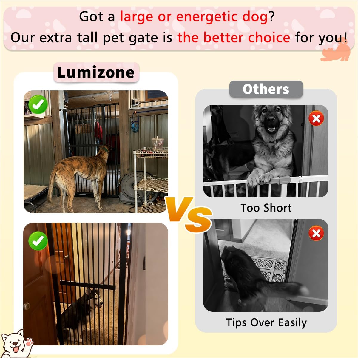 Lumizone 61.02" Extra Tall Pet Gate for Cat Dog 30.12"-59.24" Wide Black | Extra Tall Cat Gate for Doorway Hallway Stairs Pressure Mounted 1.37" Gap No Drilling Auto-Close Dual-Lock | Product image 5