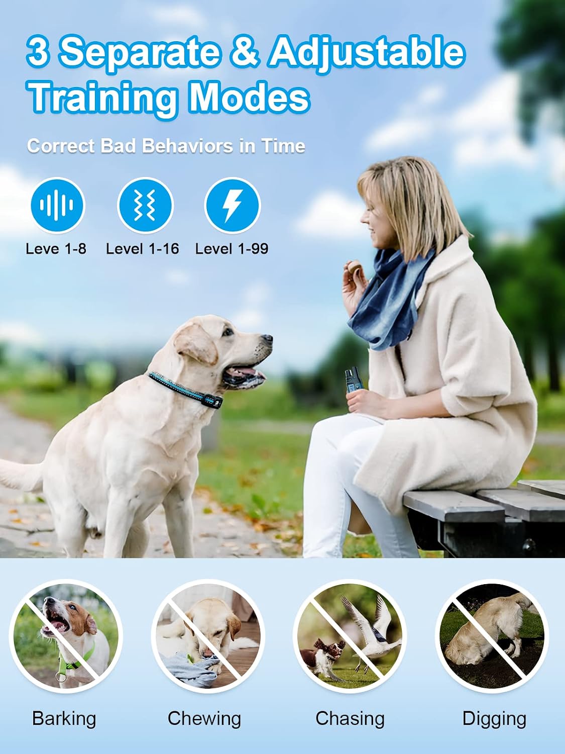 Bousnic Dog Shock Collar 2 Dogs (5-120Lbs) - 3300 ft Waterproof Training Collar for Dogs Large Medium Small with Rechargeable Remote, Beep (1-8) Vibration (1-16) and Humane Shock (1-99) Modes | Product image 3