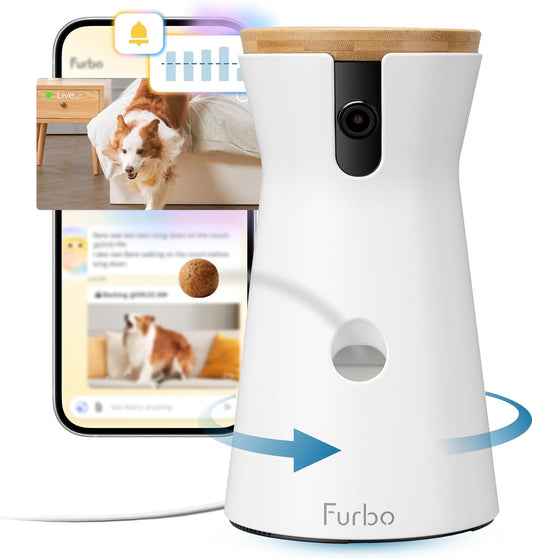 Furbo 360° Dog Camera [Paid Plan Required to Activate] | Stay connected with AI Dog & Home Safety Alerts, Treat Toss, Auto-Tracking, Video History, 2-Way Audio (Subscription 3mo min) | Dog 360° Camera (Subscription Required) | Main product image