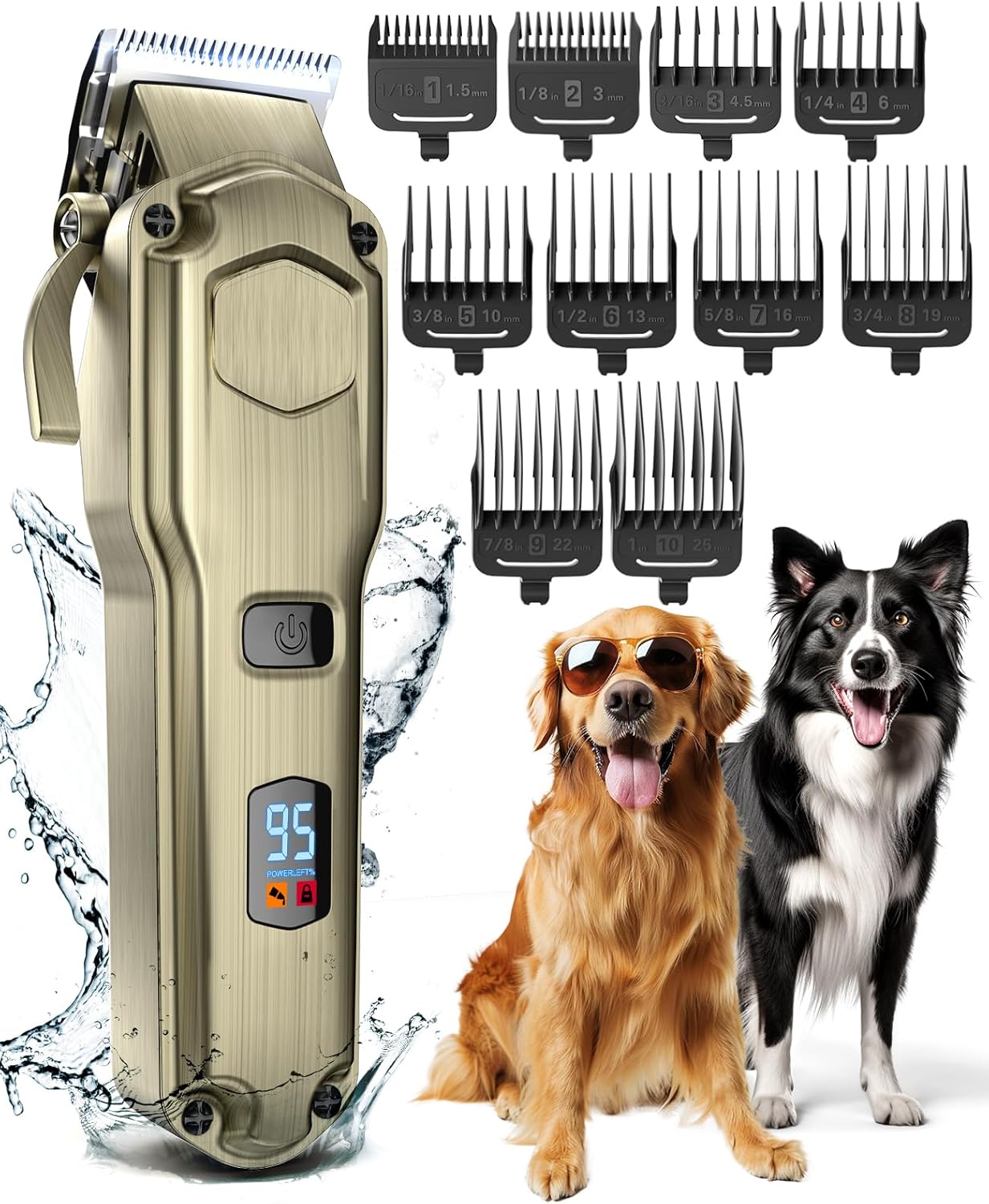 Professional Dog Grooming Clippers for Thick Hair | 4 Metal Combs,Stainless Steel Blades,Rechargeable Cordless,Low Noise,4H Runtime,IPX7 Waterproof,LED Display,676PRO